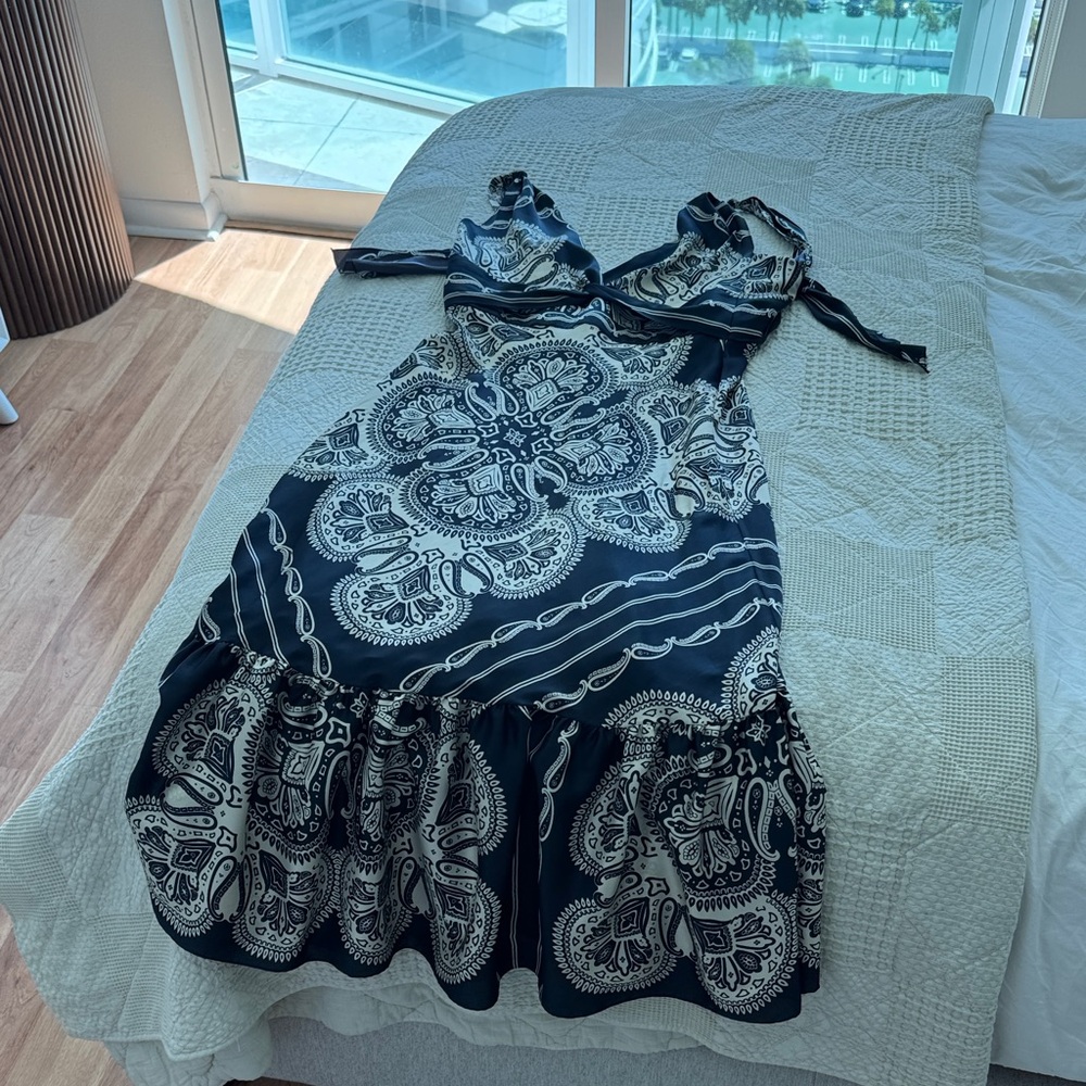 Sandro Blue and Cream Paisley Maxi Dress